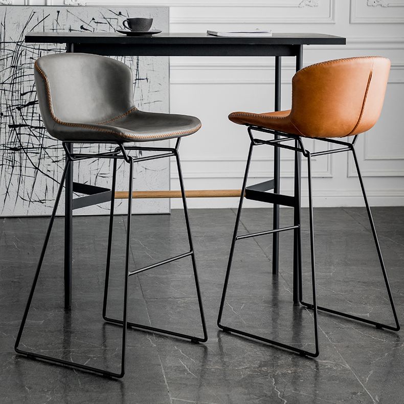 Industrial Iron Barstool Distressed Low Back Indoor Tall Stool with Faux Leather Seat