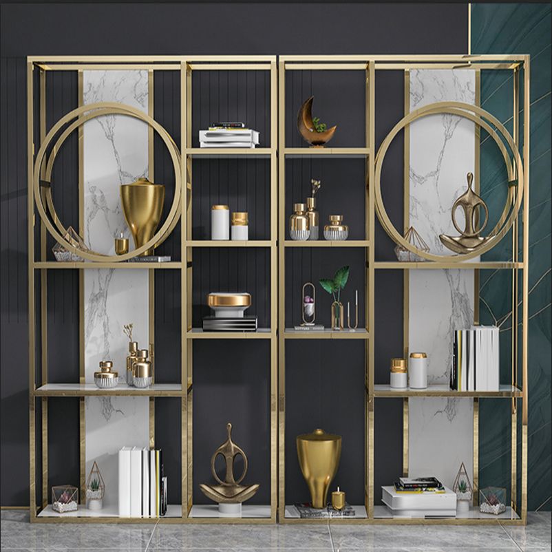 Glam Antique Finish Bookcase Metal Etagere Bookshelf with Shelves