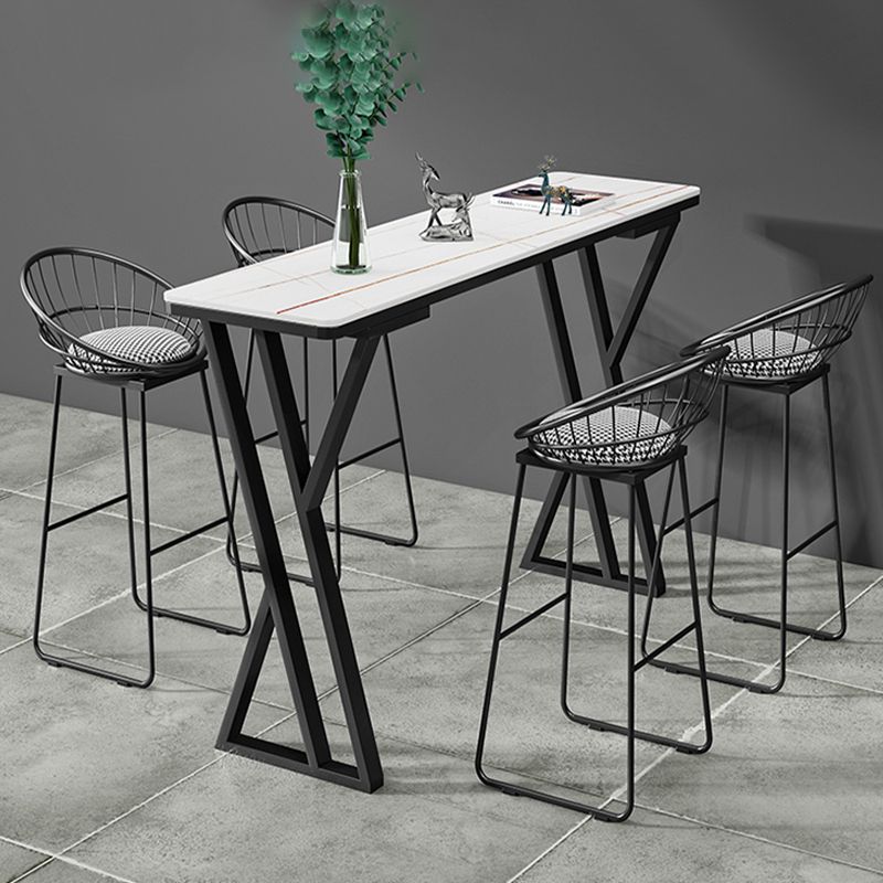 Modern Style Stone Bar Table Set 1/2/5 Pcs Rectangular Pub Set for Indoor