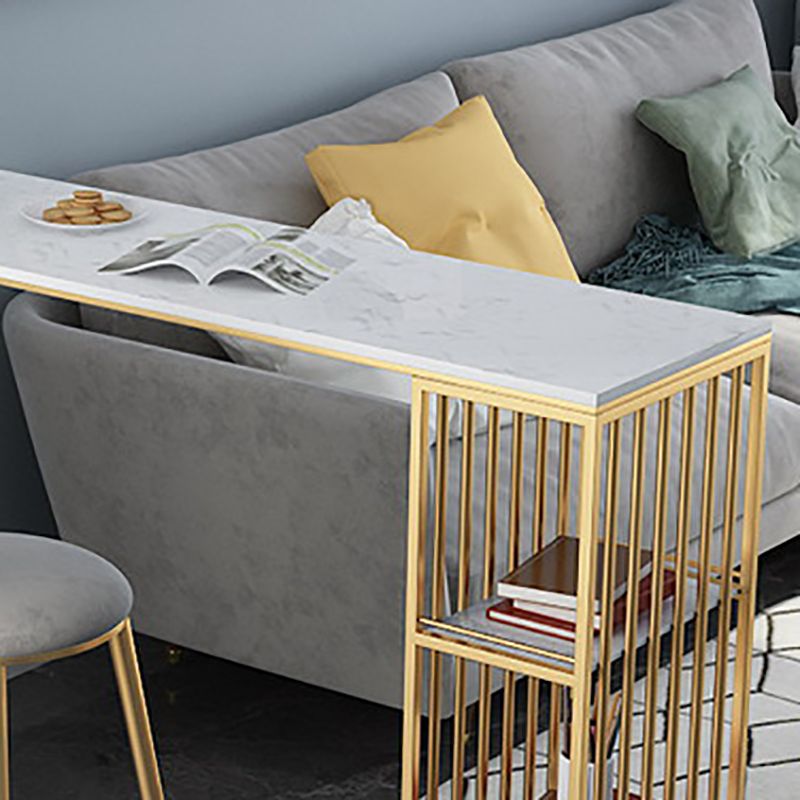 Faux Marble Counter Table Modern Rectangle Counter Table with Metal Legs