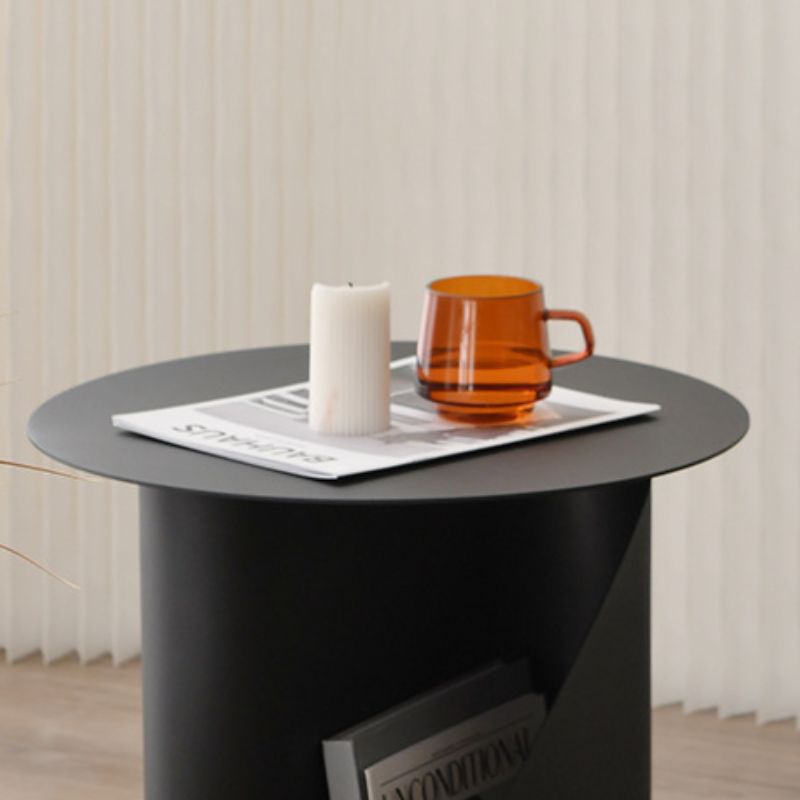 Steel Round Top Coffee Table Abstract Base Cocktail Table with Storage
