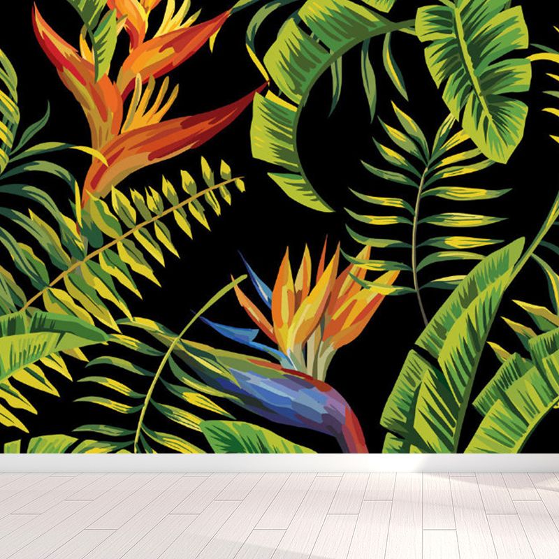 Stain Resistant Leaves Pattern Mural Non-Woven Modern Wall Decor for Girls Bedroom