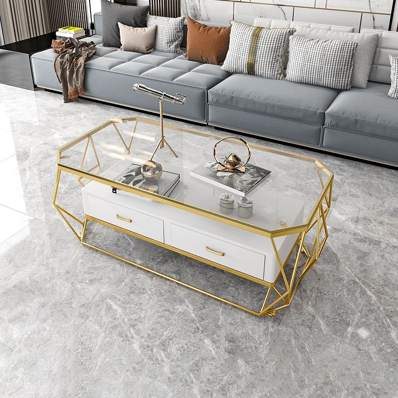 Glam Golden Frame Coffee Table with Storage Drawers Cocktail Table