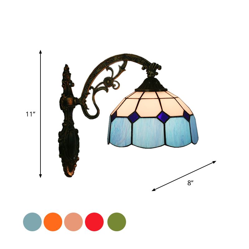 Grid Glass Scalloped Wall Light Tiffany Style 1 Head Orange/Blue/Pink Wall Mounted Lighting Fixture