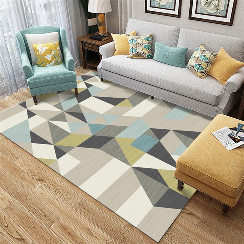 Light Yellow Modern Indoor Rug Polyester Graphic Rug Non-Slip Backing Rug for Living Room