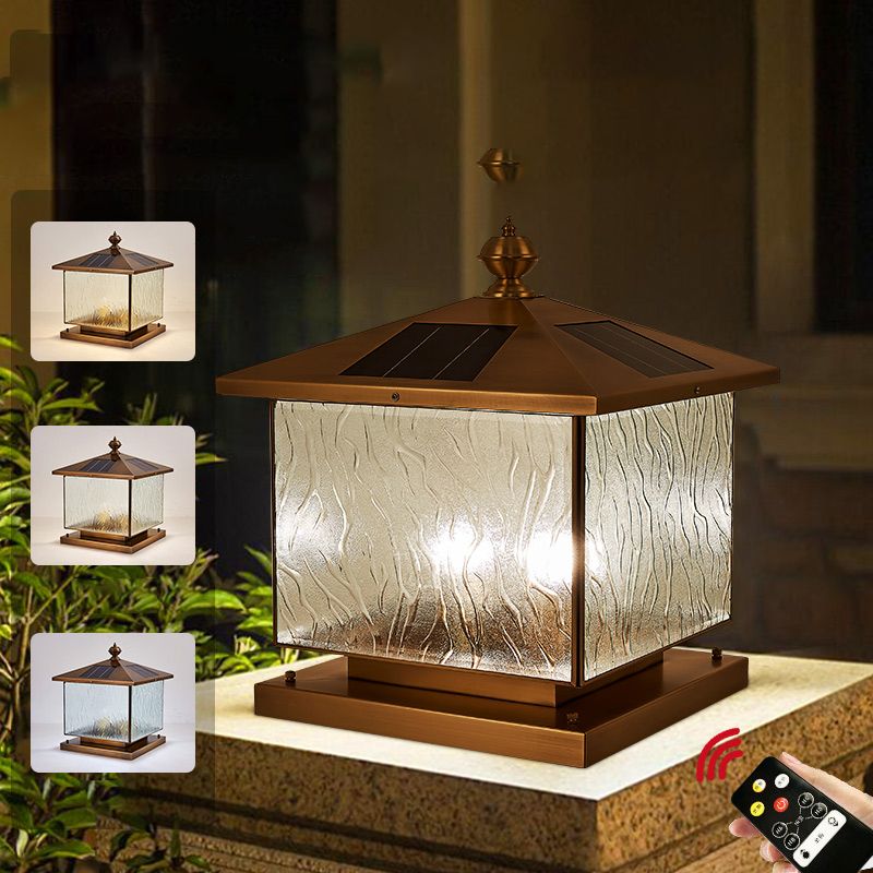 Square Shape Pillar Lamp Modern Brass Outdoor Waterproof Light