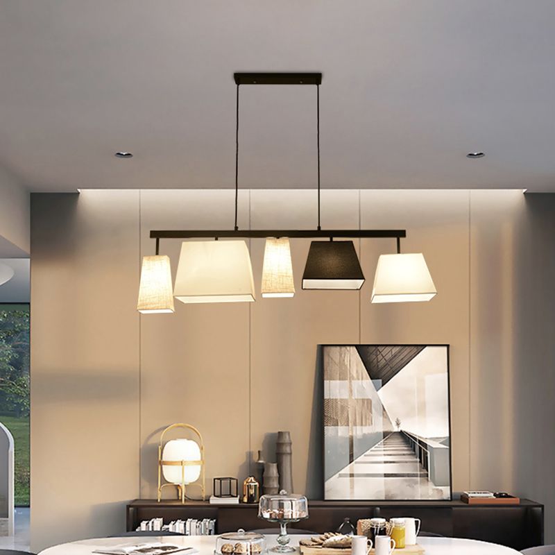 Fabric Trapezoid Hanging Lamp Kit Contemporary 3/5 Lights Black and White Island Light