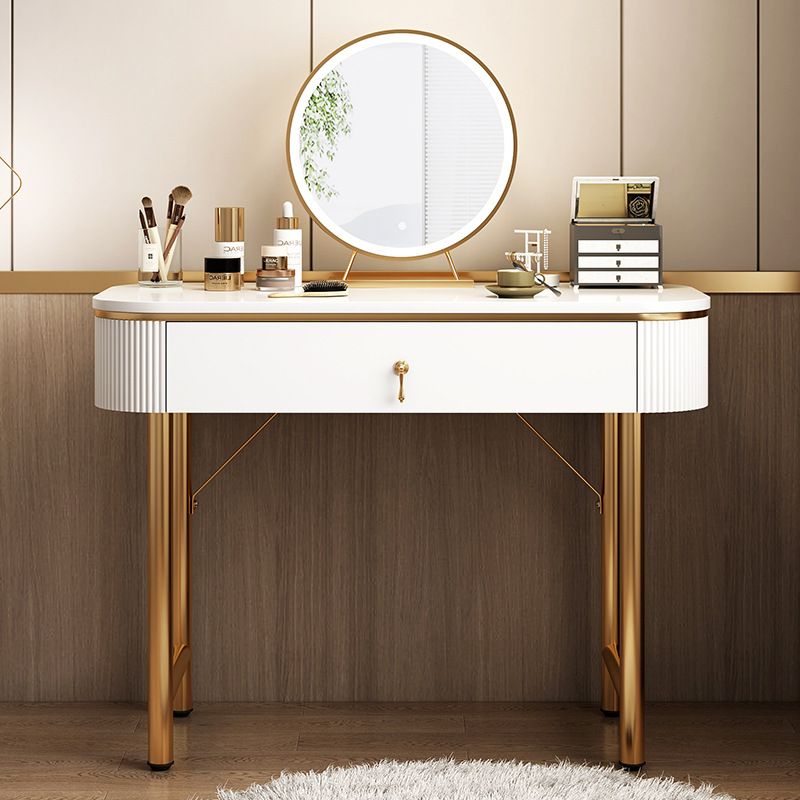 Mid-Century Modern Bedroom Metallic Lighted Mirror With Drawer Makeup Vanity Set