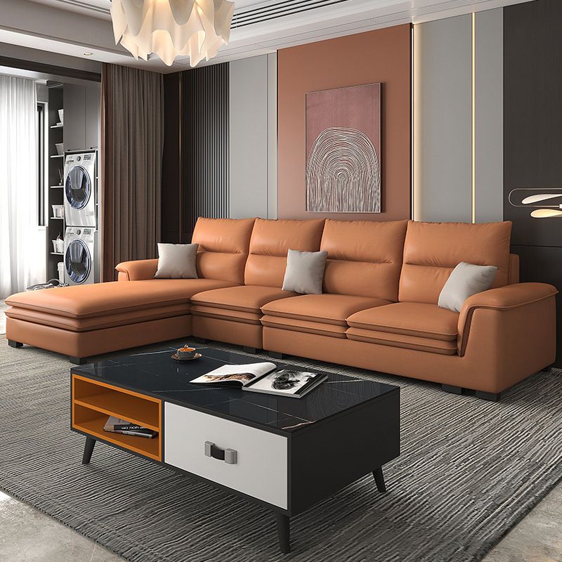 Faux Leather Sectional with Chaise Pillow Top Arm 4-Seat Sectional