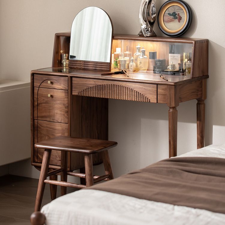 Scandinavian Vanity Makeup Table Set Wolnut Dressing Table Stool Set
