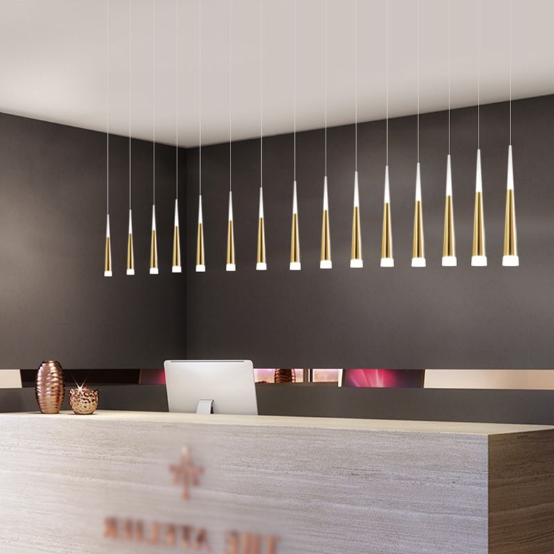 Simplicité LED Pendant Gold Small Drop Drop Lampe avec une teinte acrylique conique pour la salle à manger