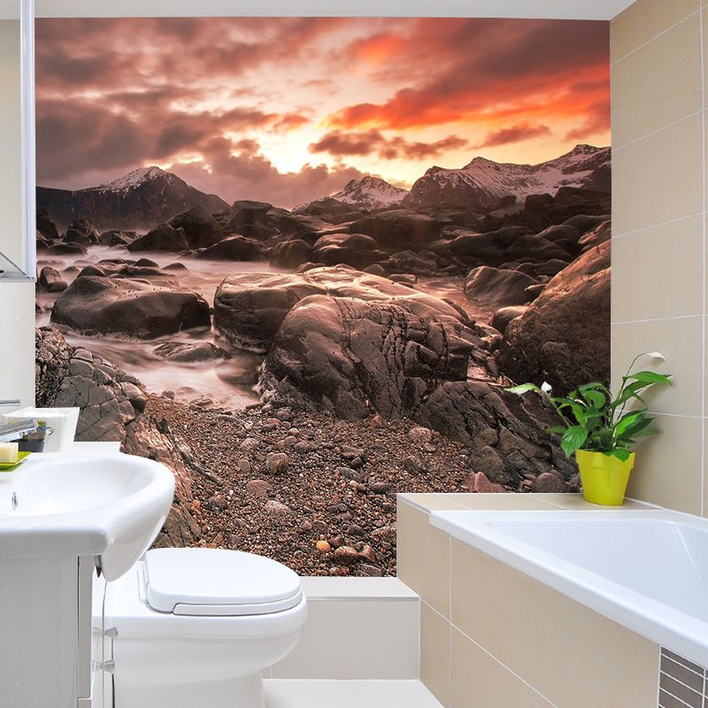 Sunset Mountain Spa Scene Mural Modern Moisture Resistant Indoor Wall Decor, Custom Size