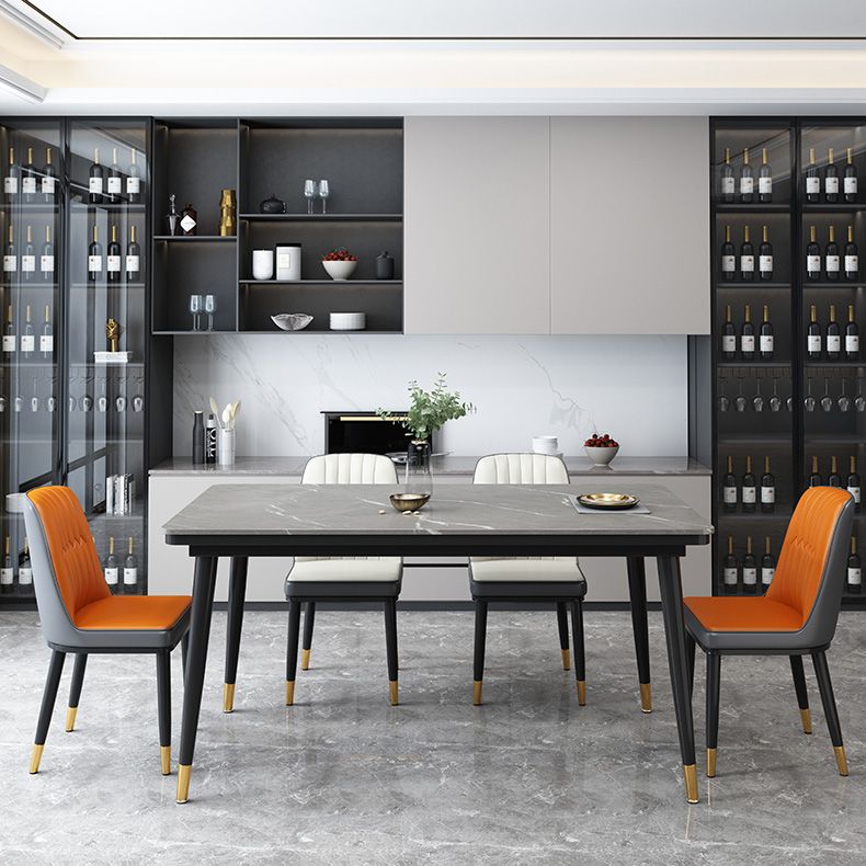 Mesa de comedor industrial con tapa de piedra sinterizada de forma rectangular de cocina con base de 4 patas