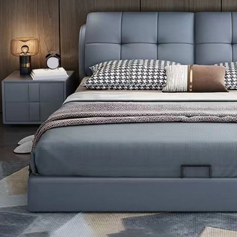 Contemporary Faux Leather Standard Bed, Rectangular Upholstered Headboard Bed