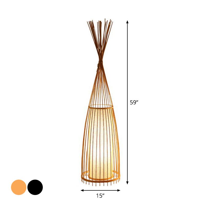 Lumo da pavimento a forma di pesce nero/beige Asia Asia Bamboo Stand Up Lampada per soggiorno, 12 "/15" W