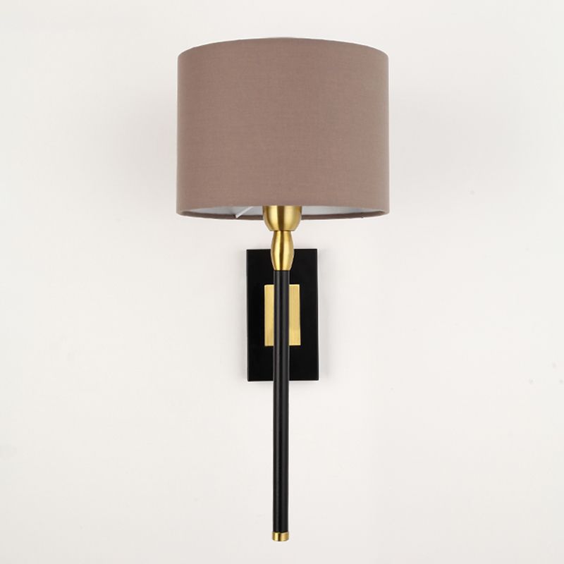 Cylinder Wall Light Fixture Modern Fabric 1 Light Wall Sconce in Brown