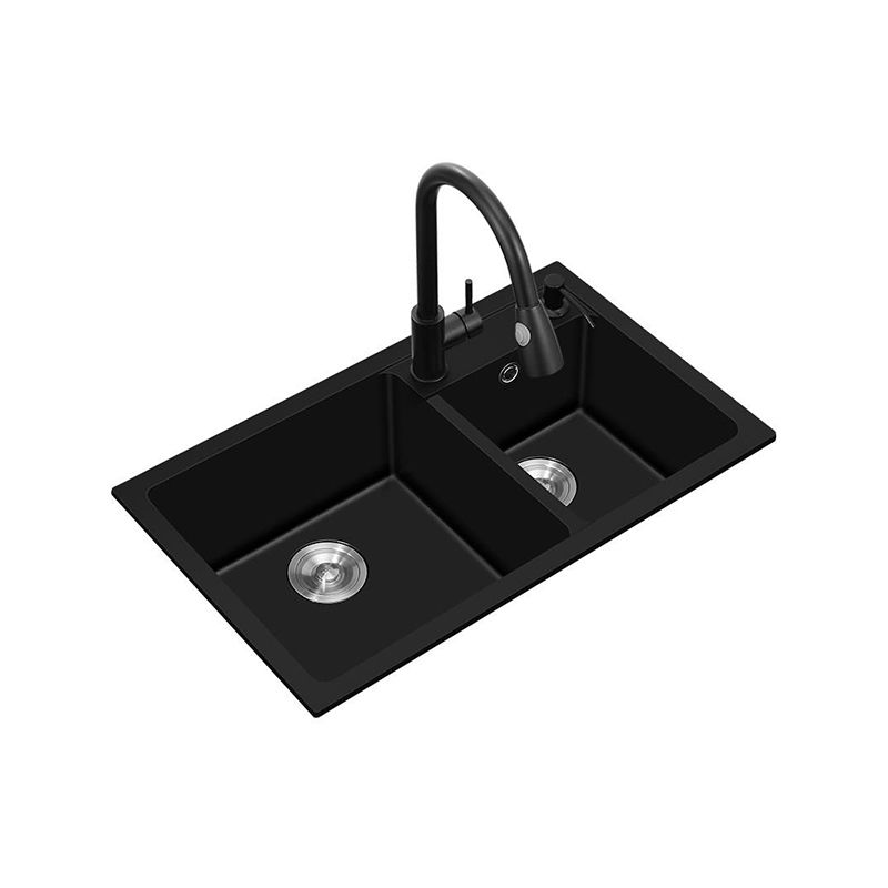 Modern Style Kitchen Sink Quartz Soundproof Kitchen Double Sink with Drain Assembly