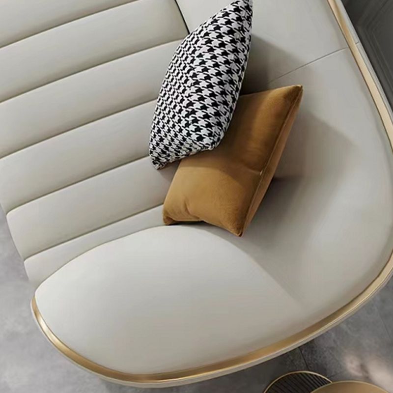 Genuine Leather Sloped Arm Sofa Modern Beige Sofa with Pillows