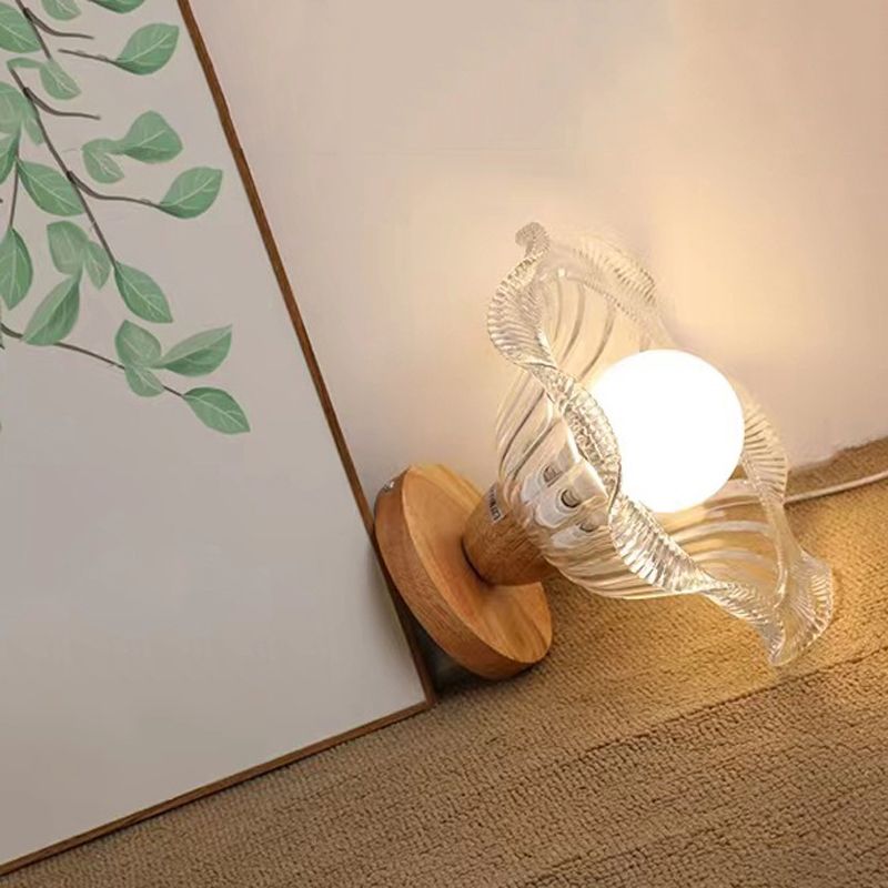 Modern Ceiling Light 1-Light Wooden Ceiling Mount Light with Glass Shade for Bedroom