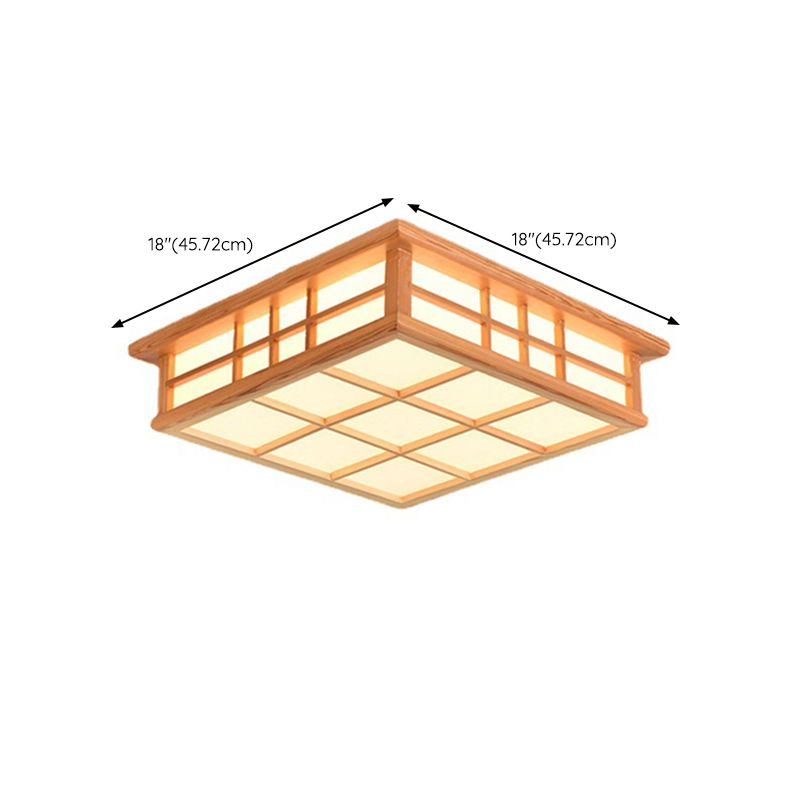 Square Ceiling Light Wooden LED Ceiling Mount Light with Acrylic Shade for Living Room