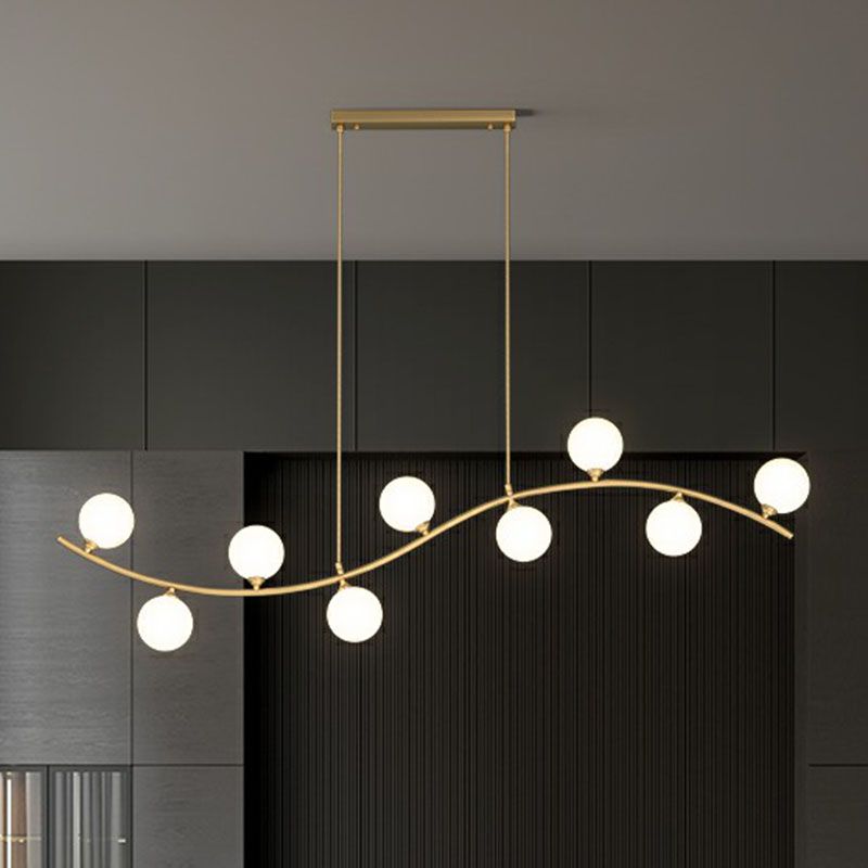 Minimalist Wavy Ceiling Pendant Milk Ball Glass Dining Room Island Lighting in Gold