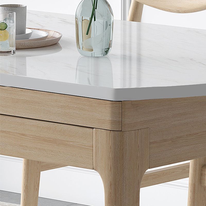 Modern Dining Round Table Stone Table with Wooden Legs for Home