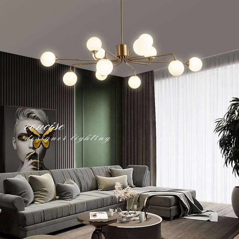 Modos Chandelier Lighting Fixture Simplicity White Glass Brass Finish Ceiling Light for Living Room