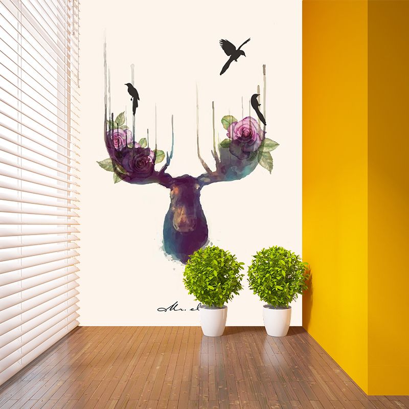 Beautiful Purple-Blue Elk Mural Wallpaper for Bedroom Decoration, Made by Non-Woven Cloth