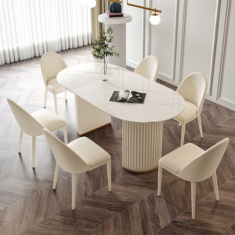 Oval Traditional Luxury Dining Table White Sintered Stone Table with White Double Pedestal