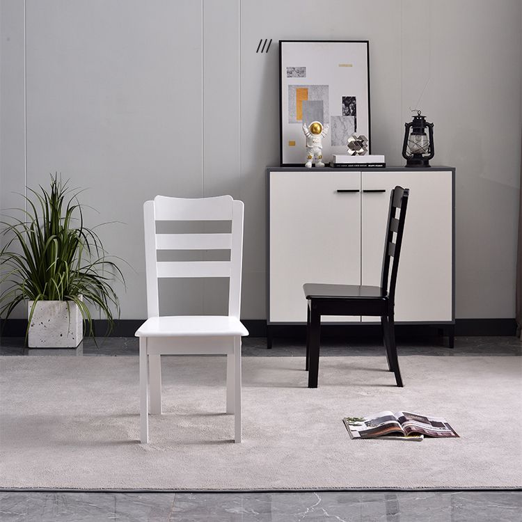 Modern Rubberwood Slat Back Chair Matte Finish Wood Dining Chair