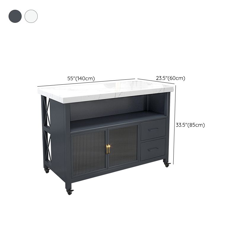 Faux Marble Rectangle Kitchen Cart with Metal Base and Wheels