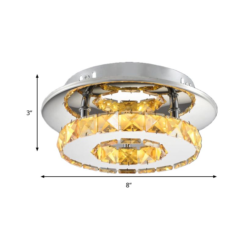 Circular Semi Flush Light Luxury Clear/Amber Crystal LED Indoor Ceiling Light Fixture in Neutral/Warm/White/3 Color