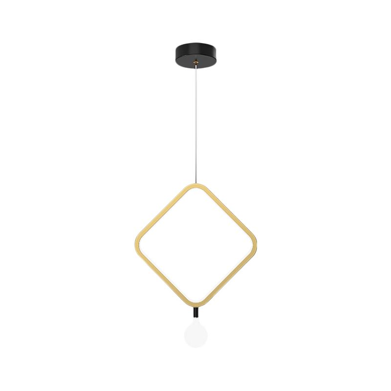 Round/rhombus bedhanger lamp aluminium minimale led hangende lamp in messing met kogelmelkglasschaduw, warm/wit licht
