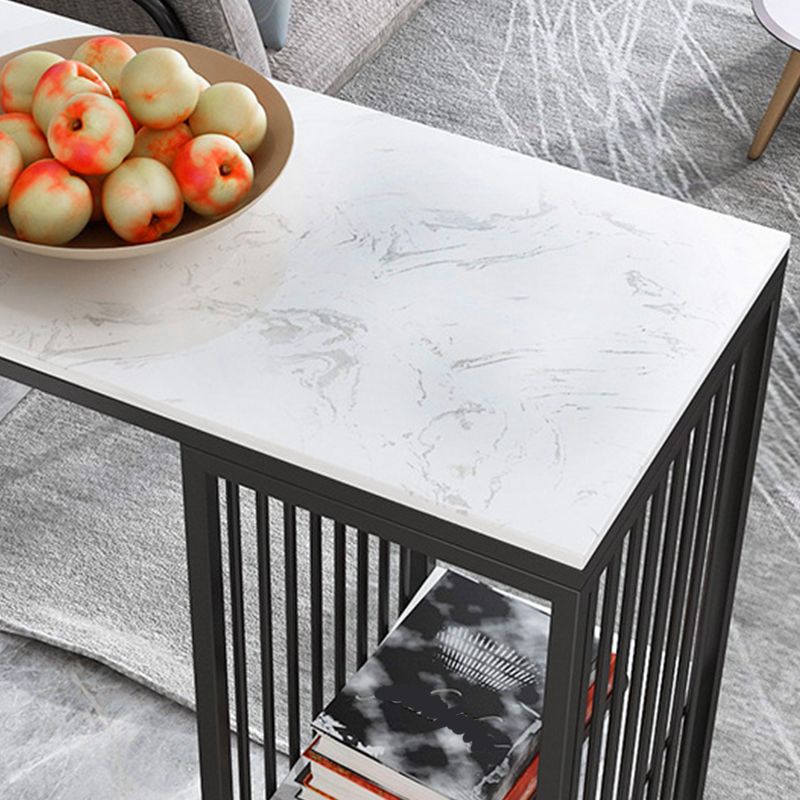 Modern Rectangle Stone Bar Table Metal Base Dining Table with Storage Shelves