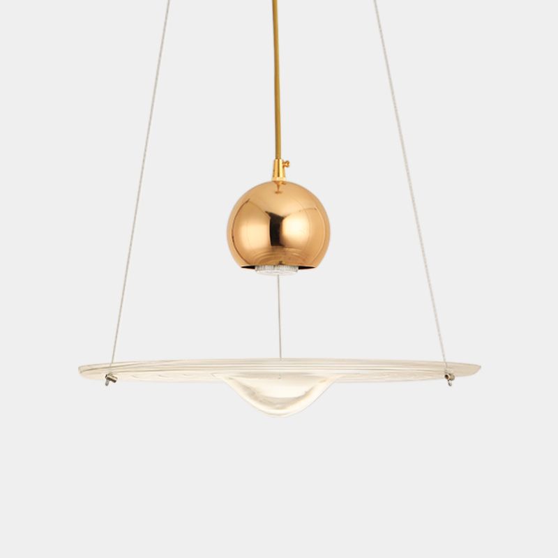 Lámpara de colgante de disco de vidrio transparente Café de comedor 1 luz colgante moderna en oro
