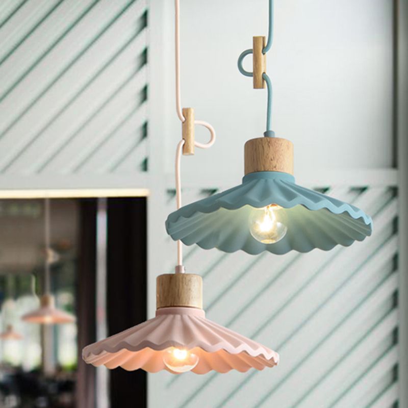 Modern Mini Colorful Pendant Light Lovely Cement Saucer Shade Single Pendant Light for Bedroom