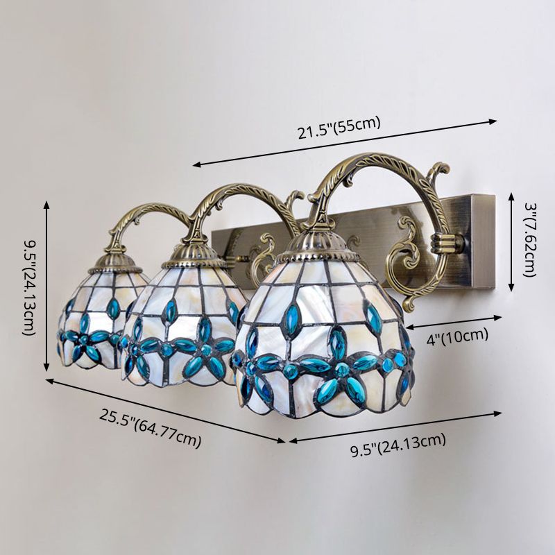 Tiffany Vanity Mirror Lights Aged Brass Vanity Wall Sconce in Natural Shell Shade