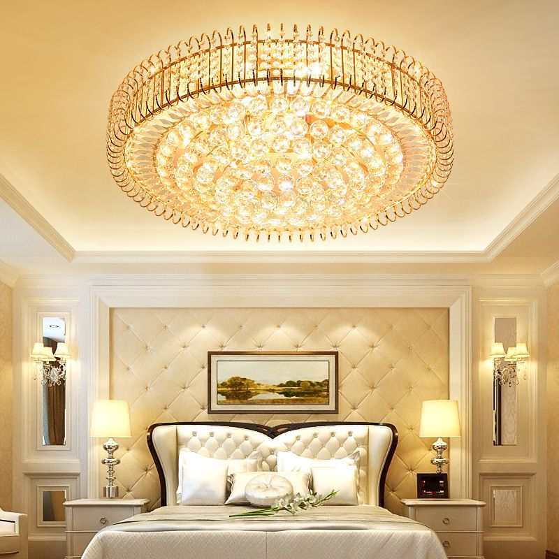 Gold Flush Ceiling Light Vintage Metallic 12"/18" Dia Multi Light Ceiling Light Fixture with Clear Crystal Ball Deco