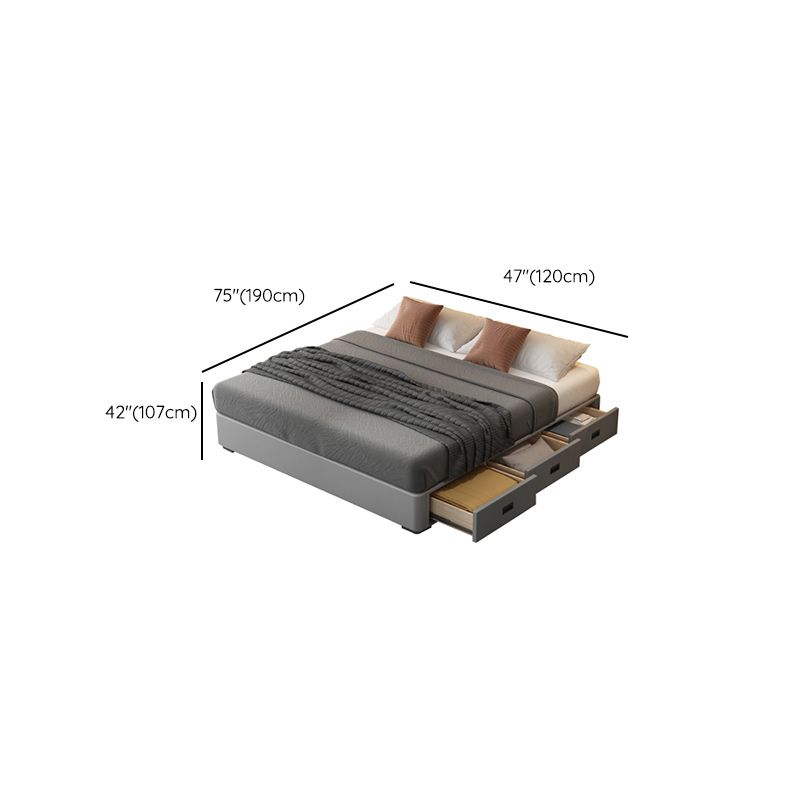 Contemporary Low Mattress Included Bed Frame Grey Upholstered Tufted Bed with 3 Drawers