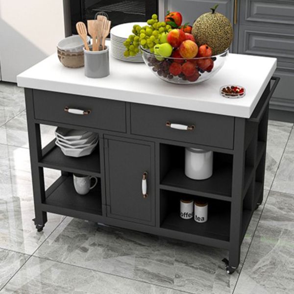 Industrial Rolling Kitchen Island Table Stone Kitchen Island, 33.46" High