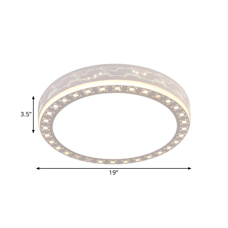 White Round Light Fixture Contemporary Clear Crystal Blocks LED Corridor Flush Mount Lighting