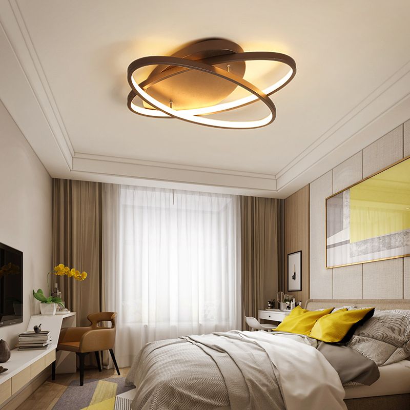 2-Lights Circle Semi Flush Mount Light Metal Modern Style Semi Flush Mounted Ceiling Led Lights