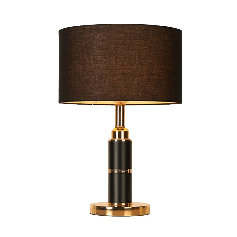Lámpara de mesa de escritorio de forma negra de tambor moderno 1 lámpara de mesa nocturna de tela de bulbo para cabecera con enchufe en cable