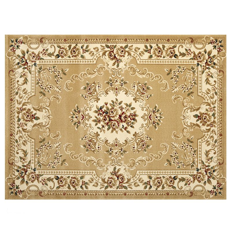 Beige traditionelle Fläche Teppichmedaillon Muster Polyester Fläche Teppich Easy Care Teppich für Wohnzimmer