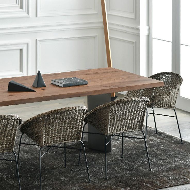 Industrial Pine Wood Table for Restaurant Rectangle Dining Table with Metal Double Pedestal