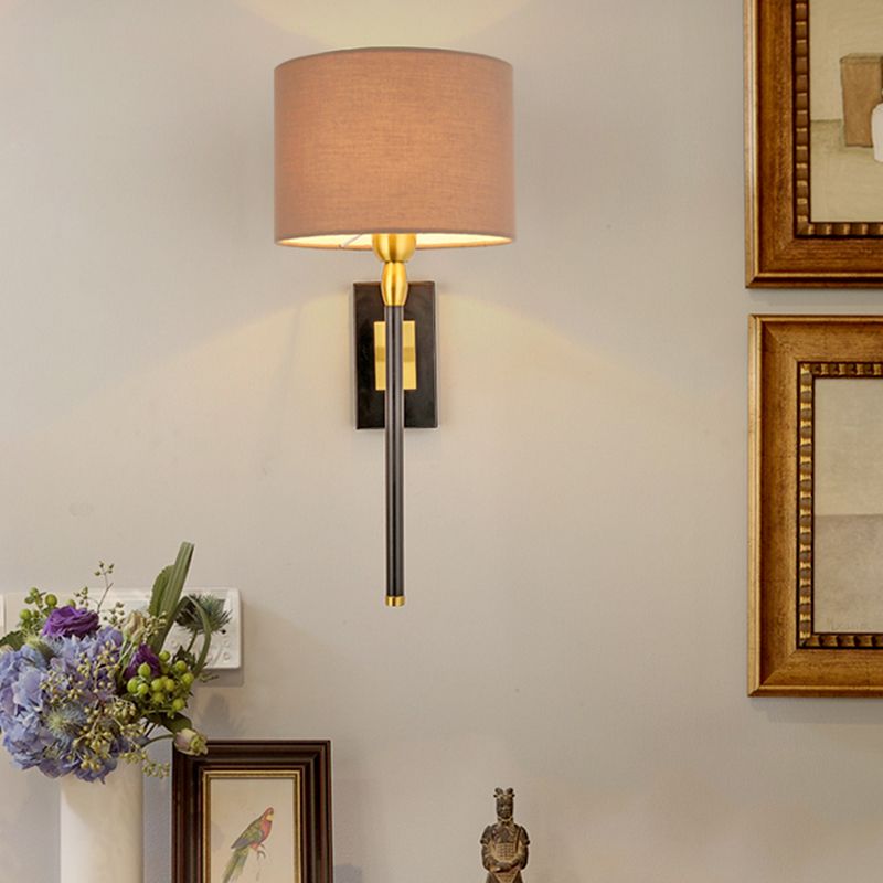 Cylinder Wall Light Fixture Modern Fabric 1 Light Wall Sconce in Brown