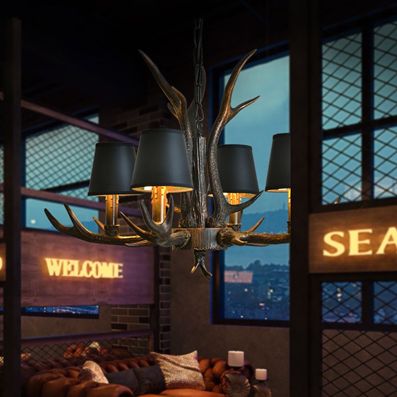Resin Black Hanging Chandelier Tapered 4/6/8 Bulbs Traditional Pendant Light Fixture for Restaurant