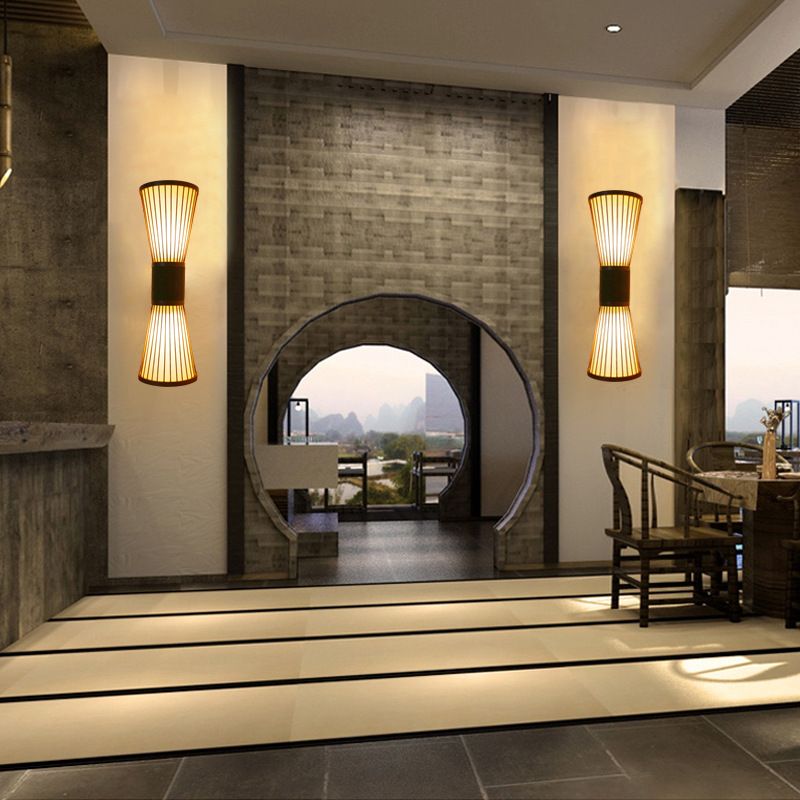 Bamboe zandloper sconce licht modern 2 lampen muurverlichting muur in brons voor woonkamer