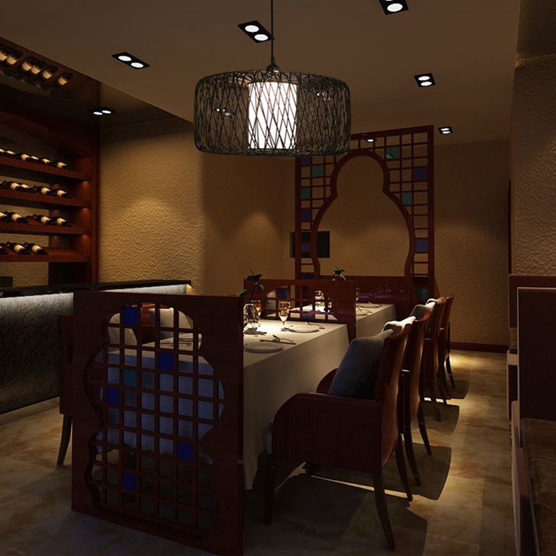 Drum Tea Room Anhänger Licht Bambus Ein-Bulb zeitgenössische Federleuchte