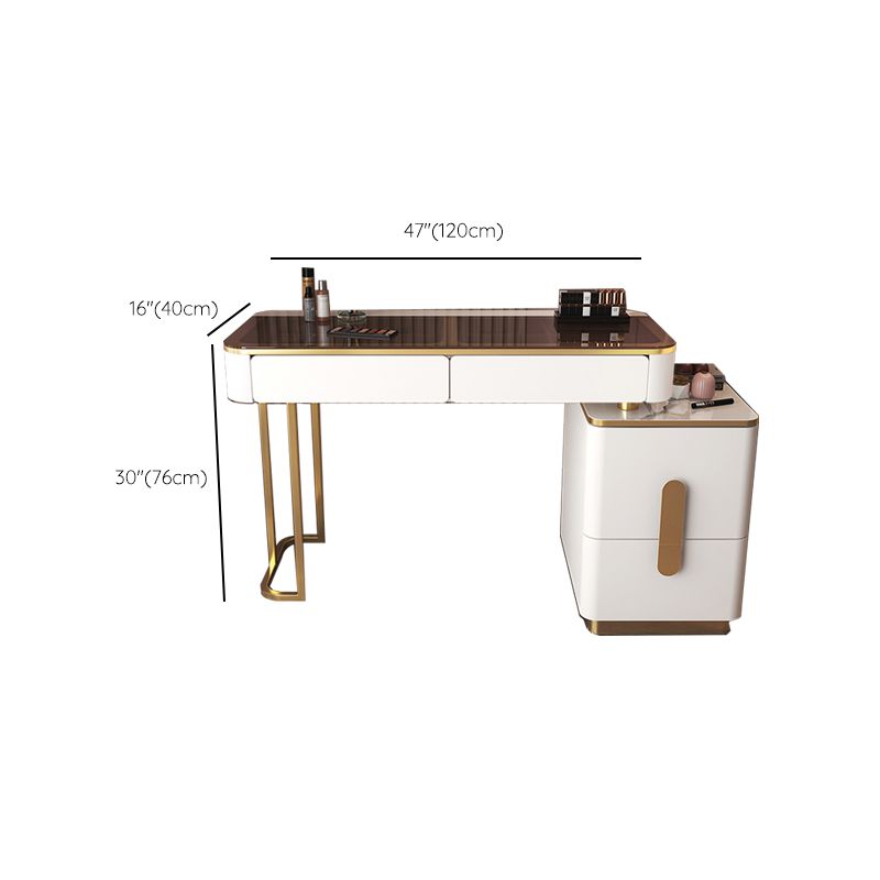 Glass Top Make-up Vanity Wood Dressing Table with  Storage Drawers